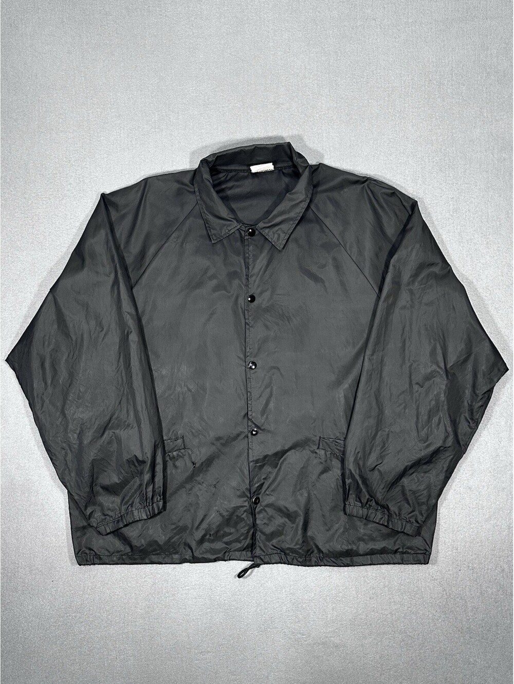 Vintage Cardinal Men’s Black Coach Jacket USA Made Nylon Snap Front Distressed